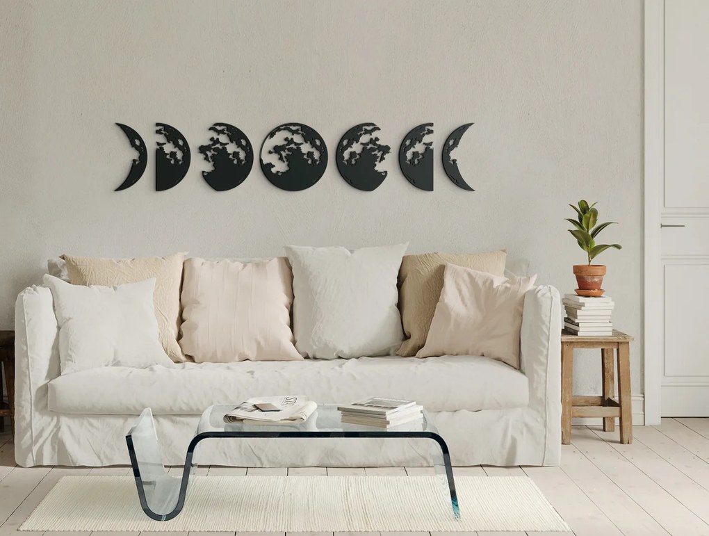 drevko Drevená nálepka Fázy Mesiaca Rozmer obrazu: 12 x 65 cm, Farba dekorácie: Čierna