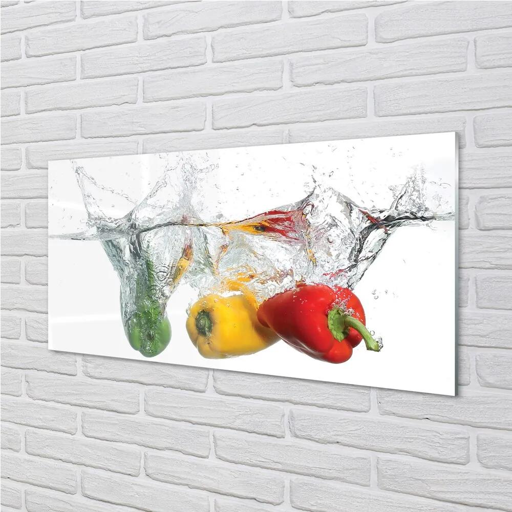 Obraz na skle Farebné papriky vo vode 120x60 cm