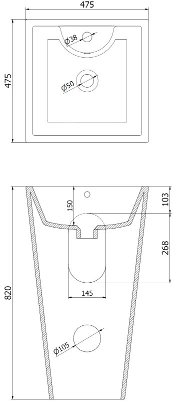 Mexen Pia, voľne stojace umývadlo 47x47x83 cm, čierna matná, 26104770