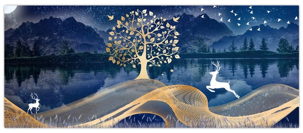 Obraz jeleňov pri splne (120x50 cm)