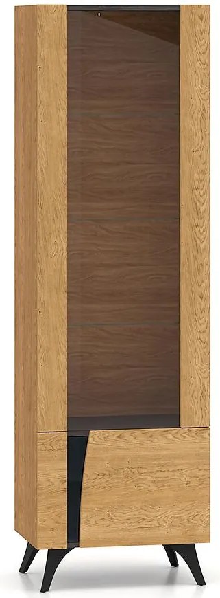 Vitrína Toscania 02p  Milton Dub  Dune/jaseň čierny/sklo