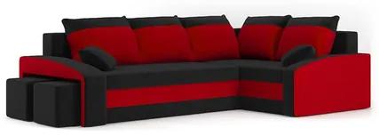 Rozkladacia rohová sedacia súprava s taburetkami GRANDE Čierna/červená Pravá