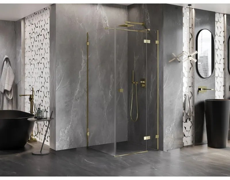 Mexen Lunar T, výklopný sprchový kút pravý 120 x 120 cm, 8mm číre sklo, zlatý profil, 834T-120-120-50-00-P