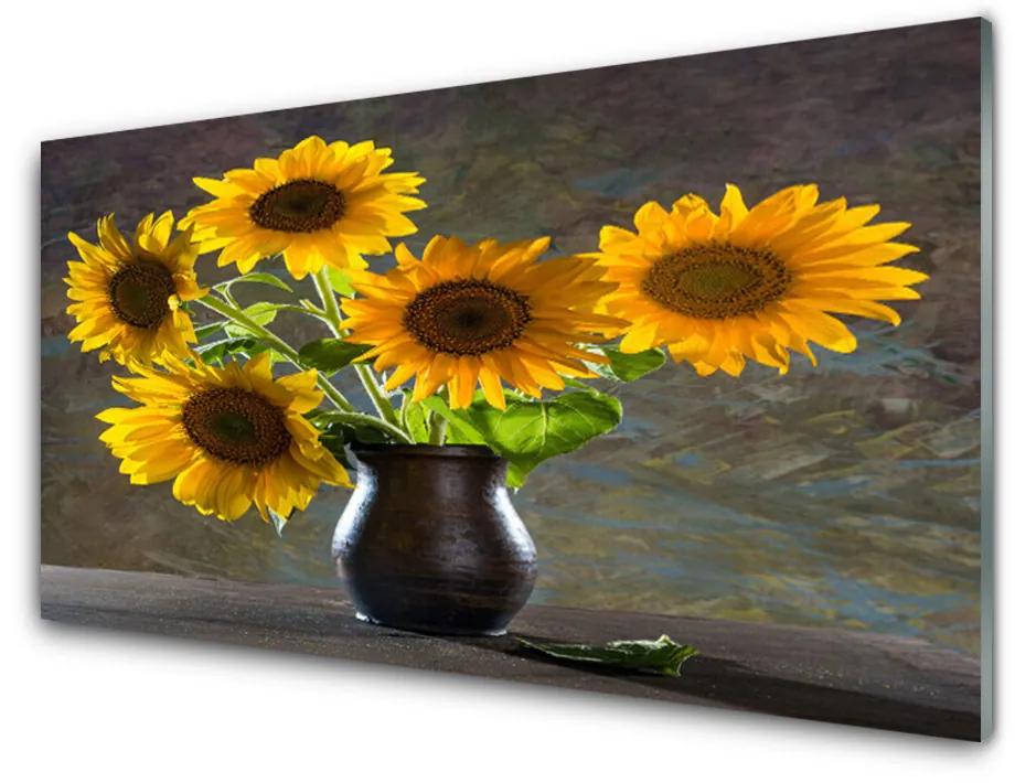 Obraz na akrylátovom skle Slnečnica váza rastlina 125x50 cm