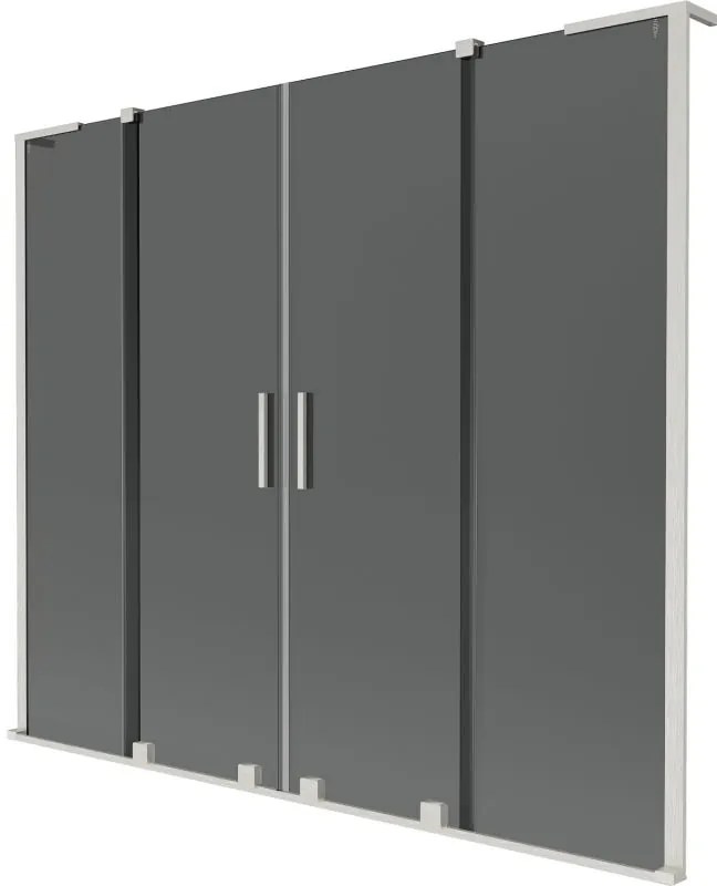 Mexen Velar L Duo, 2-krídlová posuvná vaňová zástena 200 x 150 cm, 8mm šedé sklo, brúsená oceľ, 896-200-003-42-97