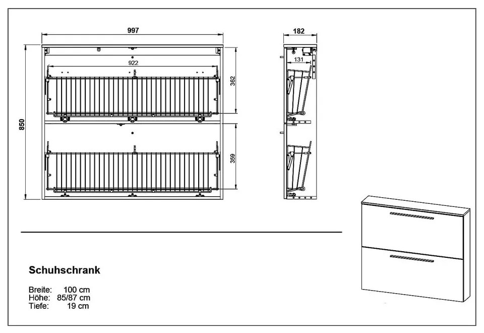 Sivobéžová závesná výklopná skrinka na topánky Utah - Germania