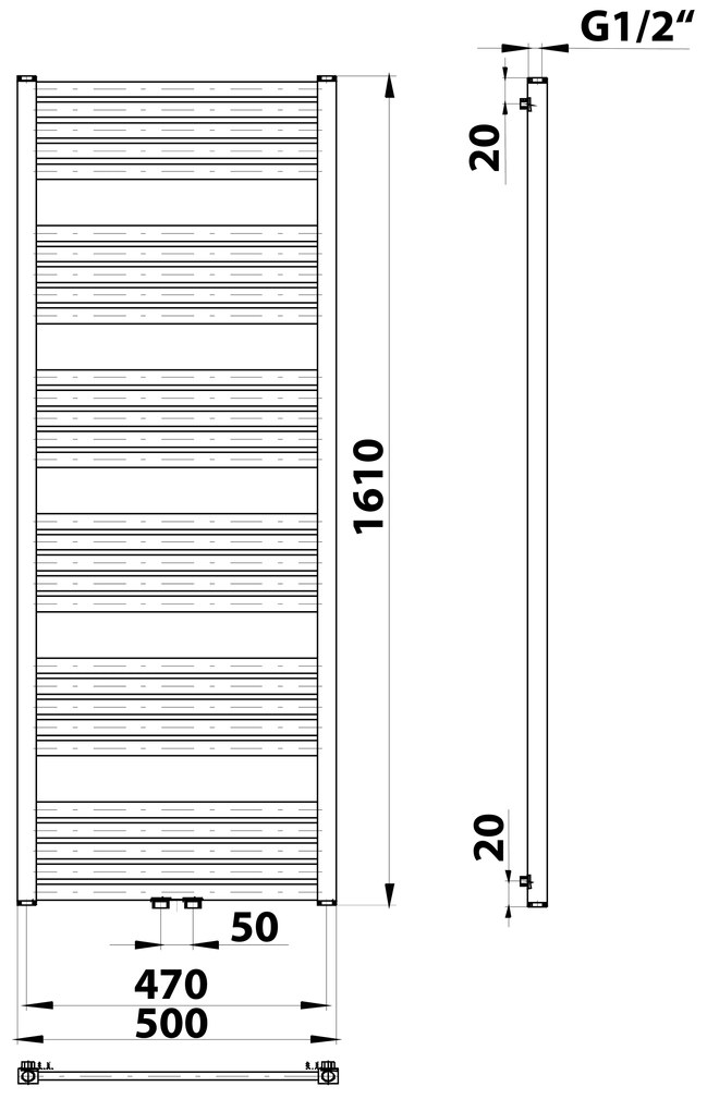 Bruckner Bruckner, GRUNT vykurovacie teleso 500x1610 mm, stredové pripojenie, čierna matná, 600.123.6