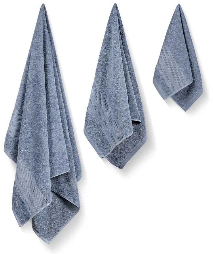 Modré froté bavlnené uteráky a osušky v súprave 3 ks Piramit – Foutastic