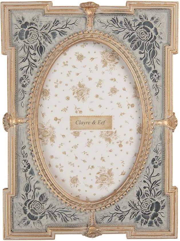 Béžovo-zlatý antik fotorámik zdobený kvetmi - 15*2*21 cm / 10*15 cm