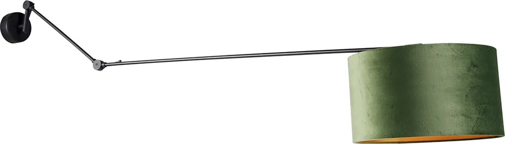 Nástenná lampa čierna so zeleným zamatovým tienidlom 35 cm nastaviteľná - Blitz