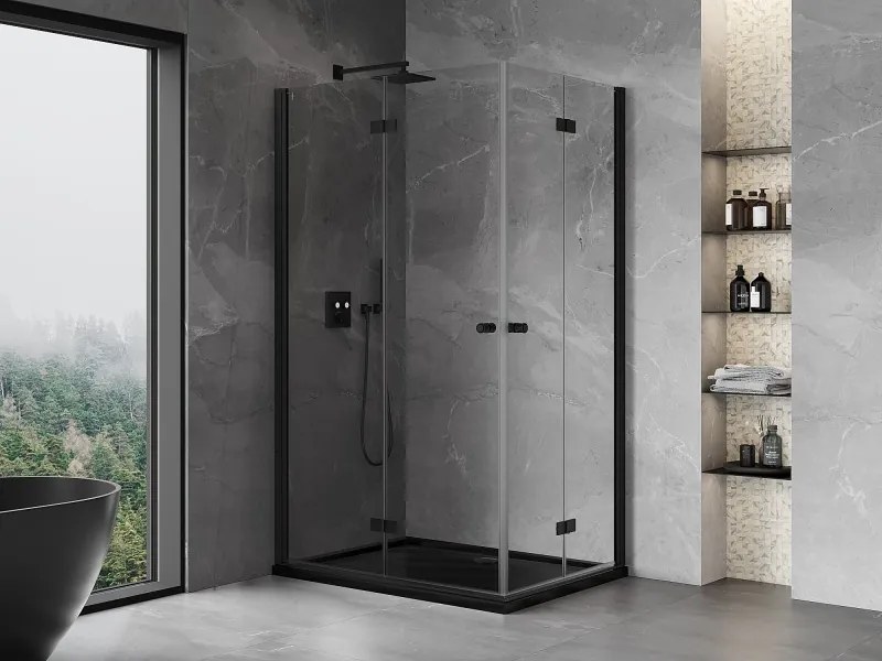 Mexen Mist-F Duo, skladací sprchový kút 105 x 75 cm, číre sklo, čierny profil, 8A6-105L-075P-70-00
