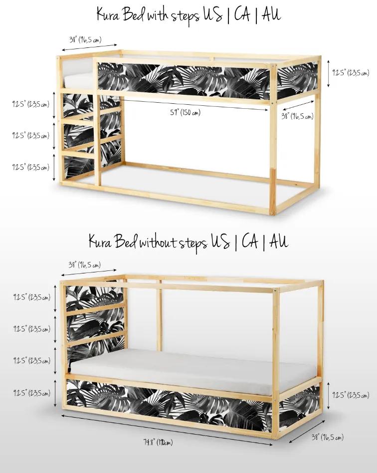 Nálepky Ikea Kura Bed  Čierna a biela tropická žemličky