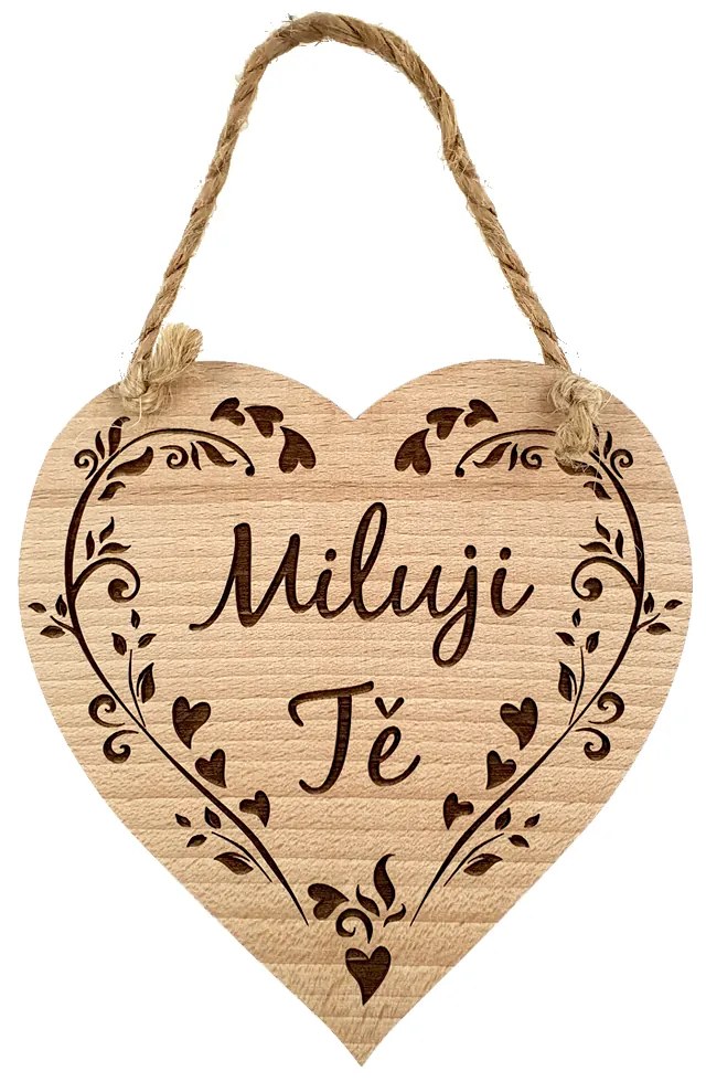 AMADEA Drevené srdce s textom Milujem Ťa, masívne drevo, 16 x 15 cm