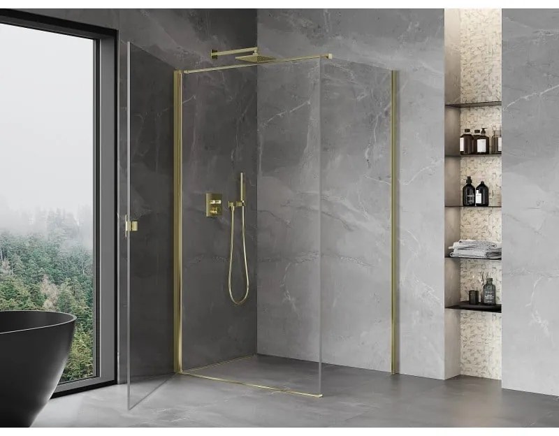 Mexen Mist-B, 1-krídlový výklopný sprchový kút 70 x 85 cm, číre sklo, zlatý lesklý profil, 8A2T-070-085-50-00