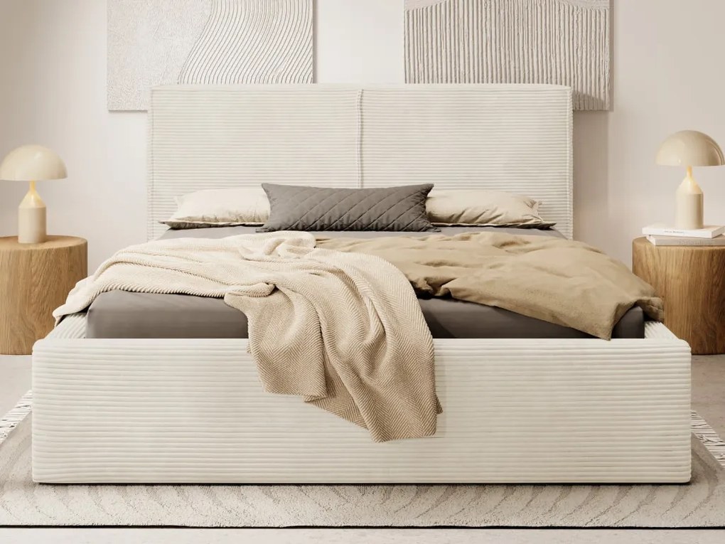 Posteľ Inez 180x200 cm, krémová štruktúrovaná látka