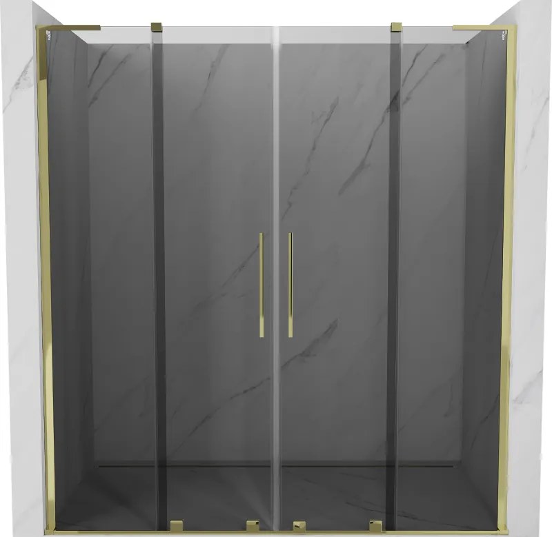 Mexen Velar L Duo, posuvné sprchové dvere do otvoru 200 cm, 8mm šedé sklo, zlatá lesklá, 871-200-003-42-50