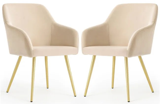 Sada dvoch jedálenských stoličiek ESTELLE zamatové, béžové / zlaté nohy (2 ks)