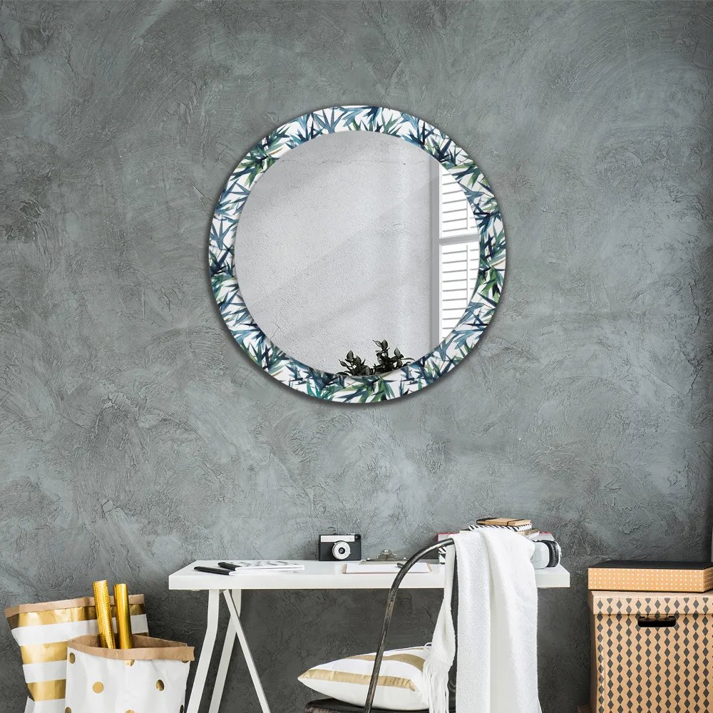 Okrúhle dekoračné zrkadlo s motívom Modré palmy fi 80 cm