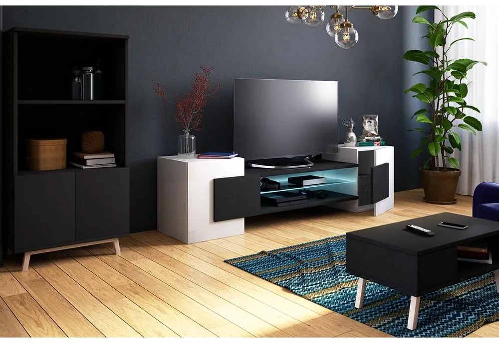 TV skrinka/stolík Gavin (s osvetlením) (biela + čierna). Akcia -20%. Vlastná spoľahlivá doprava až k Vám domov. 1098613