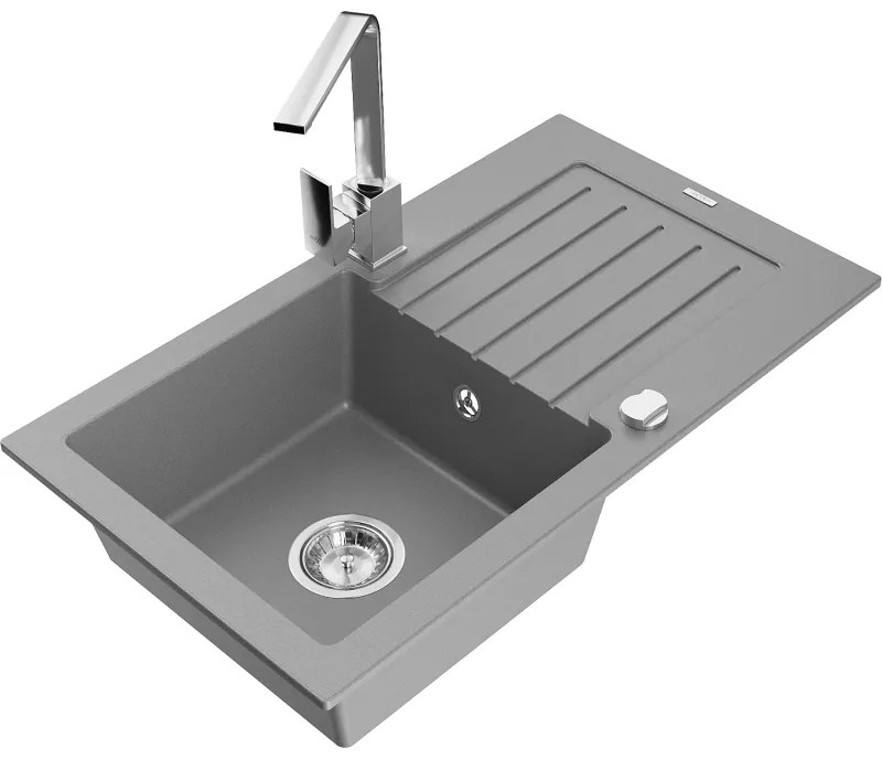 Mexen Pablo, granitový drez 752x436x161 mm, 1-komorový a chrómová batéria Rita, šedá, 6510-71-670300-00