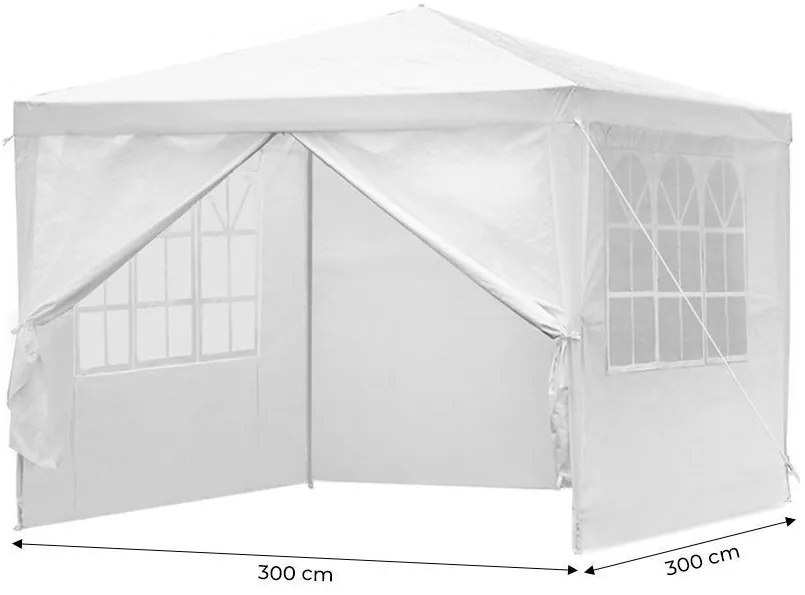 Záhradný pavilónový stan 3x3x2,5 m - biely - 4 steny