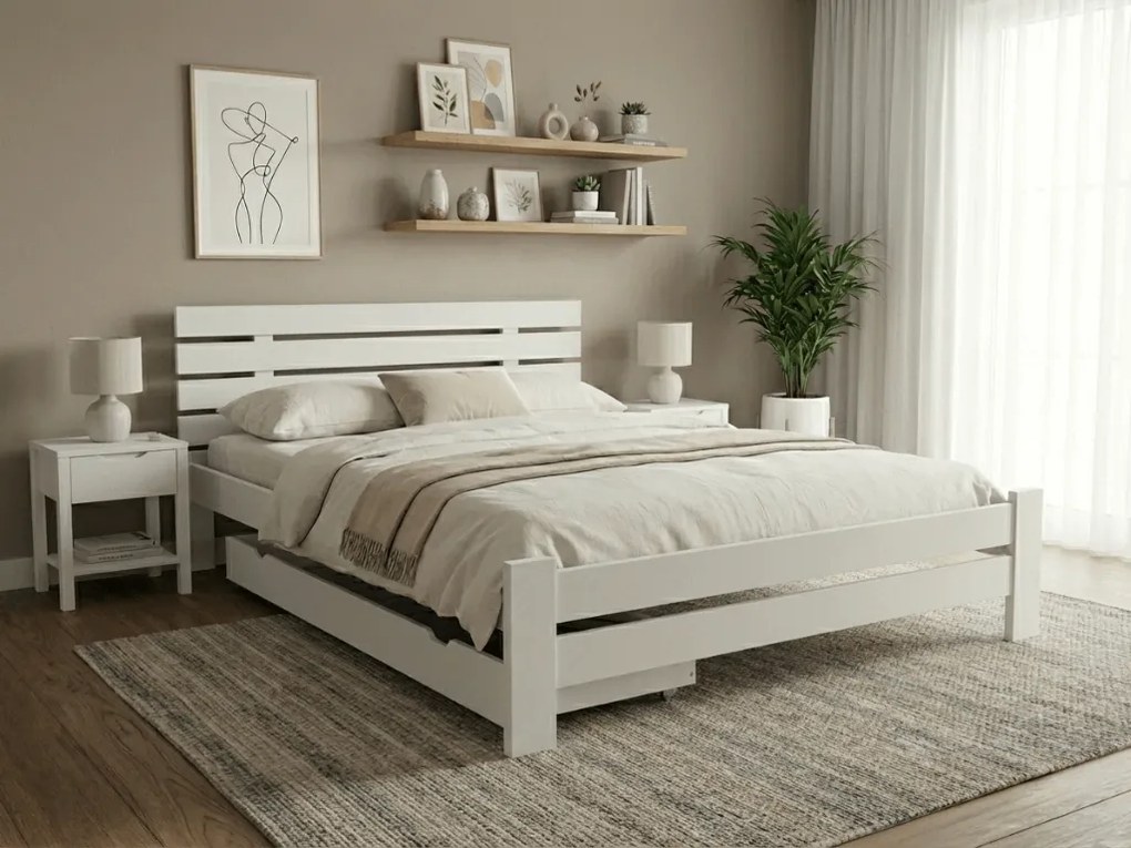Posteľ PARIS zvýšená 120 x 200 cm, biela Rošt: S lamelovým roštom, Matrac: Matrac DELUXE 10 cm