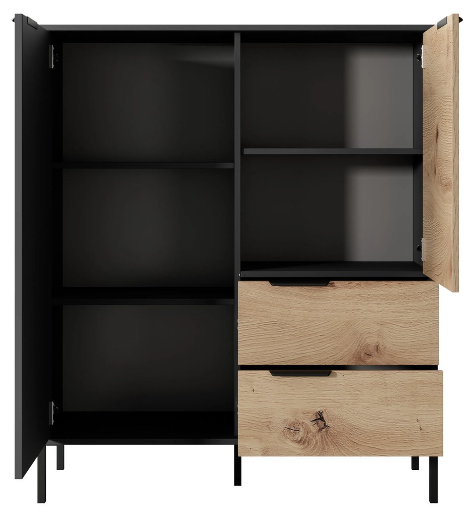 Komoda Rastafa 2D2S (dub artisan + čierna). Akcia -20%. Vlastná spoľahlivá doprava až k Vám domov. 1071378