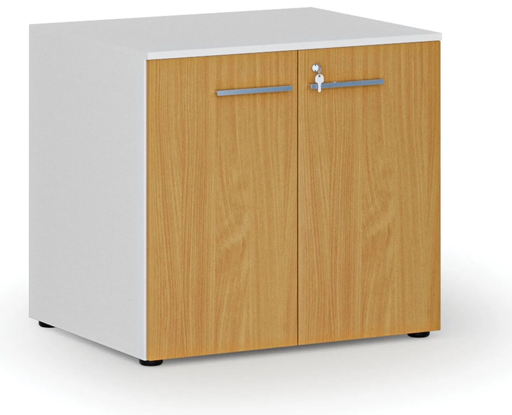 Kancelárska skriňa s dverami PRIMO WHITE, 800 x 640 x 735 mm, biela/buk