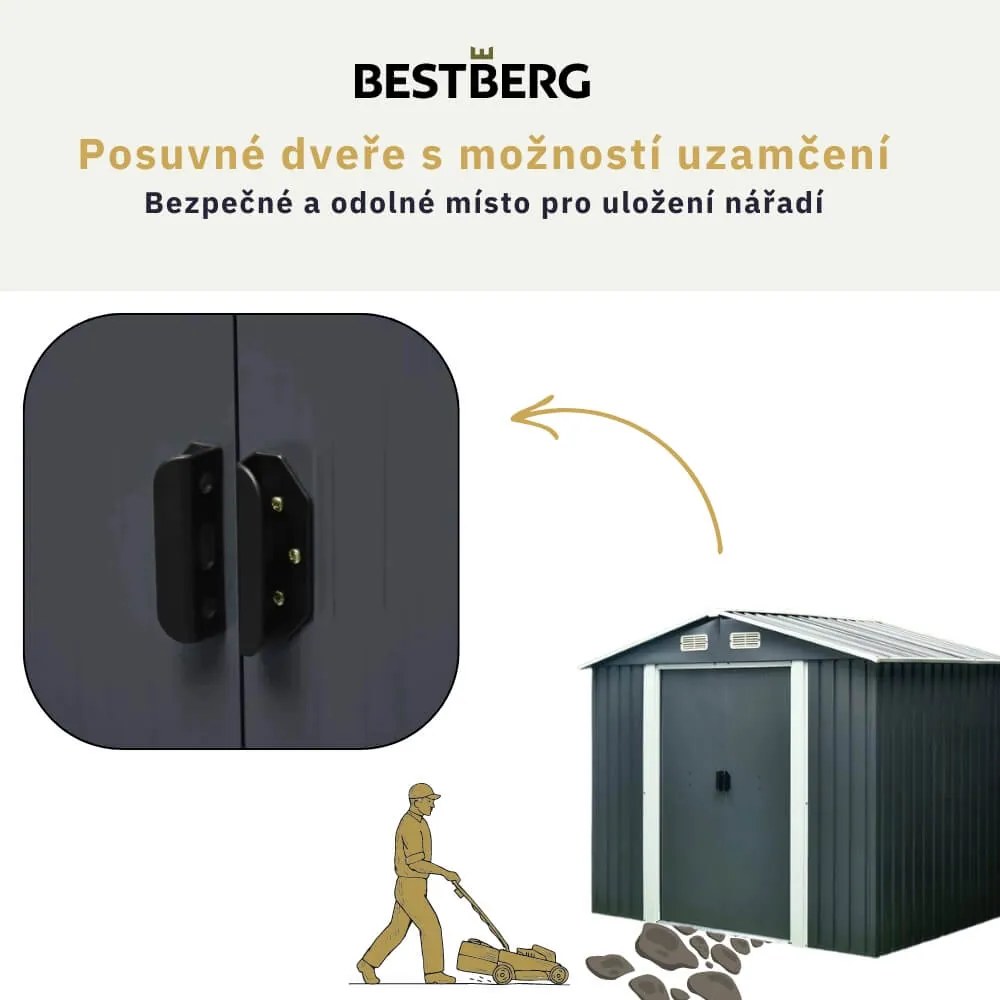 Záhradný domček BestBerg ZDB-4A / 4,1 m² / 236 x 174 x 206 cm / šedá
