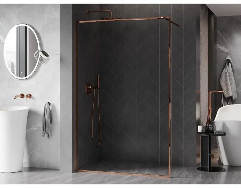 Mexen Kioto-F, sprchová zástena s rámom 180 x 202 cm, 8 mm číre sklo, profil ružové zlato, 800-180-104-60-00