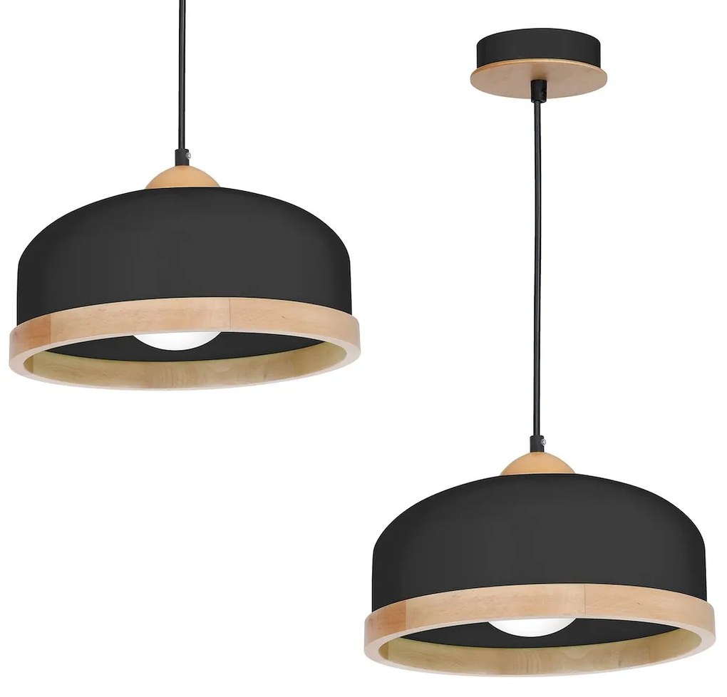 Závesné svietidlo Studio, 1x drevené/čierne kovové tienidlo, (fi 32cm), b/br