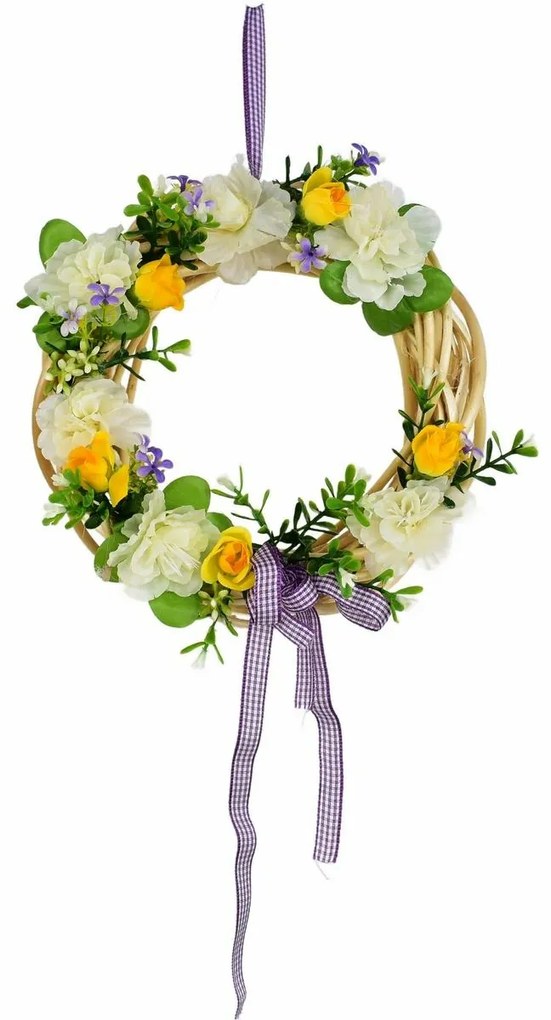 Jarný prútený veniec krémová azalka, 20 cm