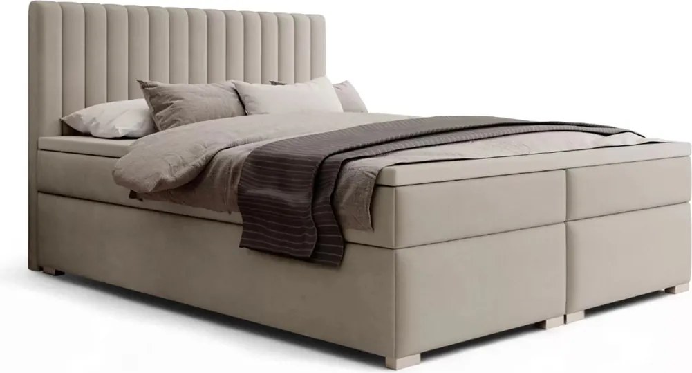 Boxspring posteľ Solani 160x200 s úložným priestorom - béžový zamat Castel 15