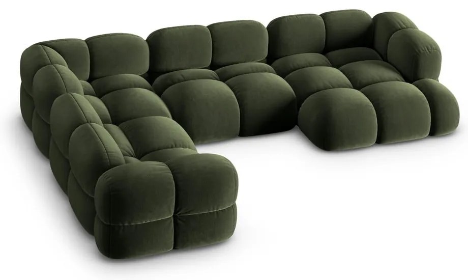 Zelená zamatová rohová pohovka (ľavý roh/do tvaru "U") Loretto – Cosmopolitan Design