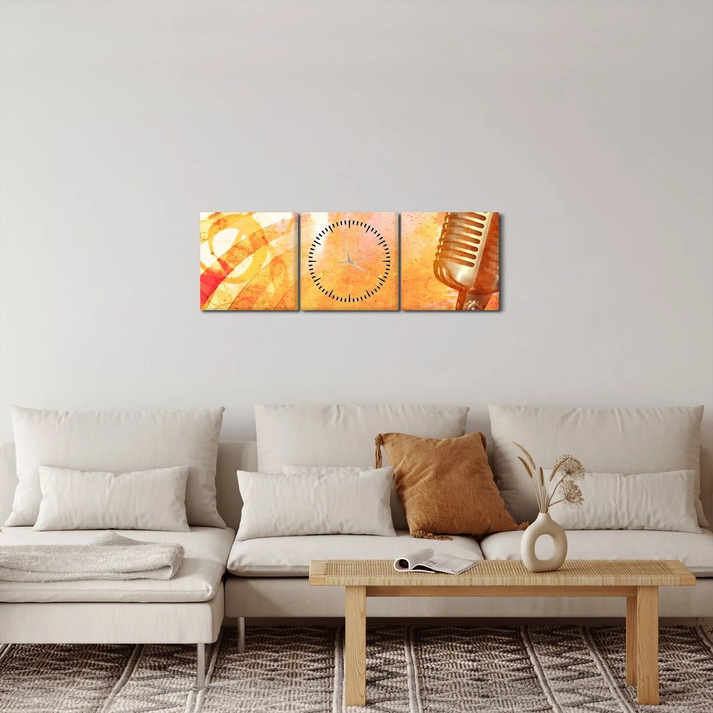 Obraz - Retro mikrofón (s hodinami) (90x30 cm)