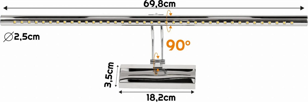 BERGE LED svietidlo kúpeľňové - 70cm - 9W - teplá biela - 3000K