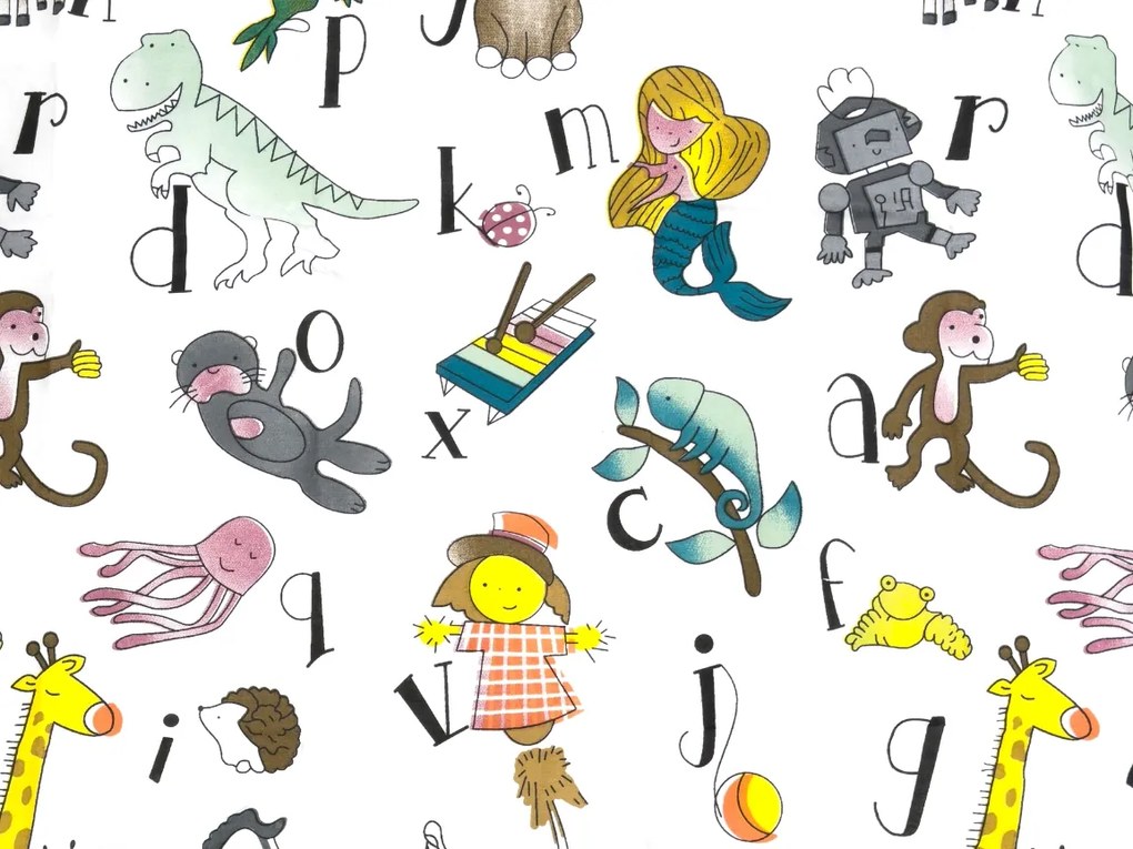 Bavlnené obliečky do postieľky KIDS ALPHABET biele Rozmer obliečky: 45 x 65 cm | 90 x 135 cm