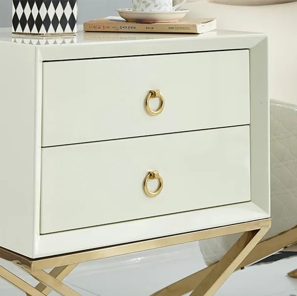 NOČNÝ STOLÍK MARINETTE BIELY LAKOVANÝ + ZLATÝ