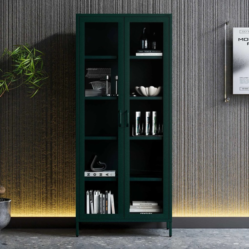 Vitrína ANGELO, 800 x 1850 x 450 mm, Modern: fľaškovo zelená