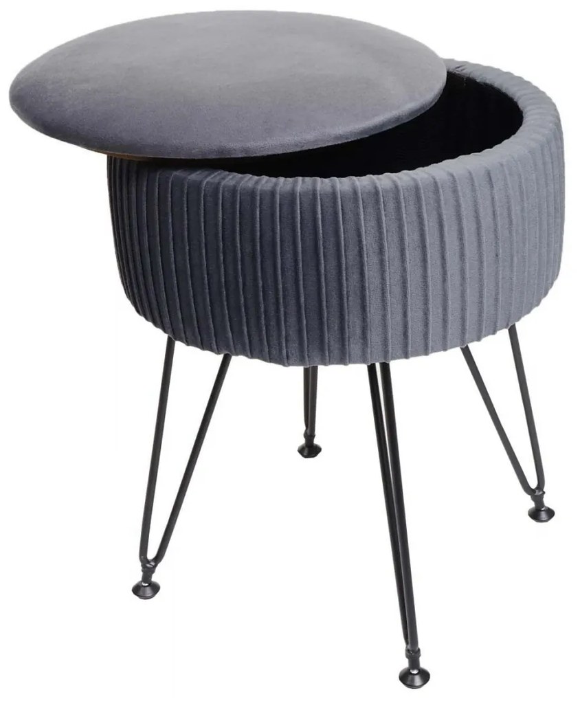 Taburetka s úložným priestorom K47- zamat, v45 x Ø35 cm - Sivá