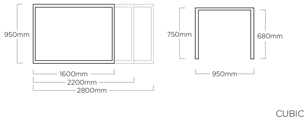 Cubic HPL rozťahovací stôl strieborný/antracit 160-220-280 cm
