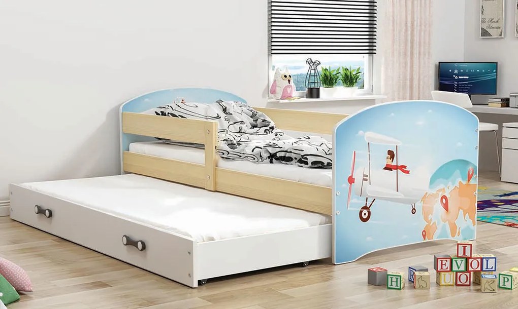 BMS Detská obrázková posteľ Luki 2 s prístelkou / borovica Obrázok: Letec