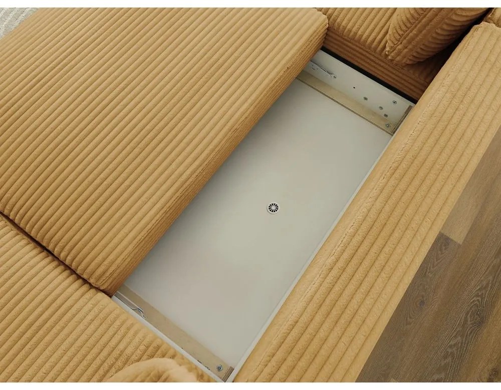 Menčestrová rozkladacia/s úložným priestorom rohová pohovka v horčicovej farbe (ľavý roh/do tvaru "U") Lucien – Bobochic Paris