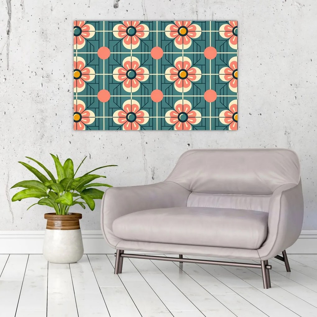 Obraz - Retro vzor s kvetmi (90x60 cm)