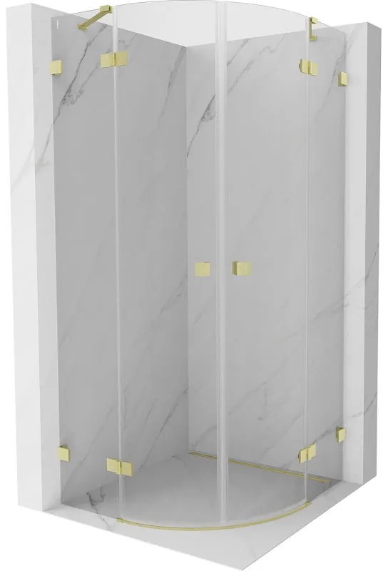 Mexen Lunar, polkruhový výklopný sprchový kút 90 x 90 cm, 8mm číre sklo, zlatý matný profil, 833-090L-090P-55-00