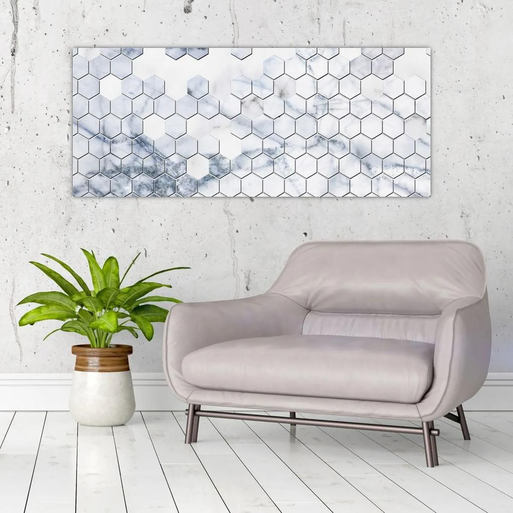Obraz - Mramorované hexagóny (120x50 cm)