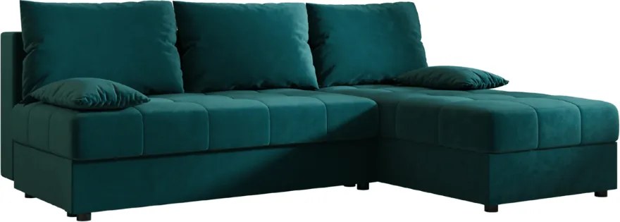 Rozkladacia obojstranná sedacia súprava do L VENORIA SLIM 200x143 cm, petrolejová + 2 vankúšiky ZDARMA