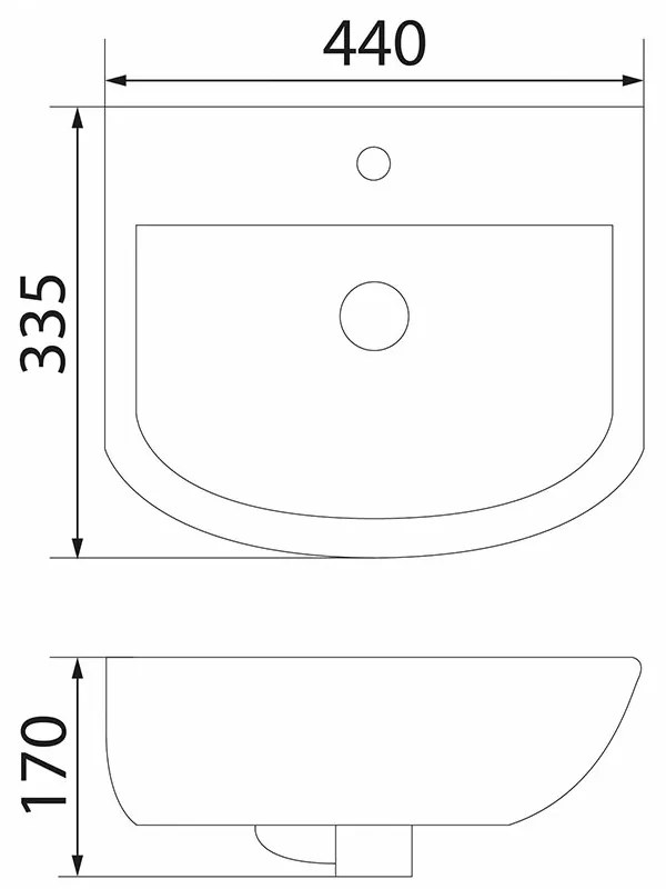 Mereo Mereo, keramické umývadlo 44x33,5x17 cm, biela lesklá, MER-VSD44U
