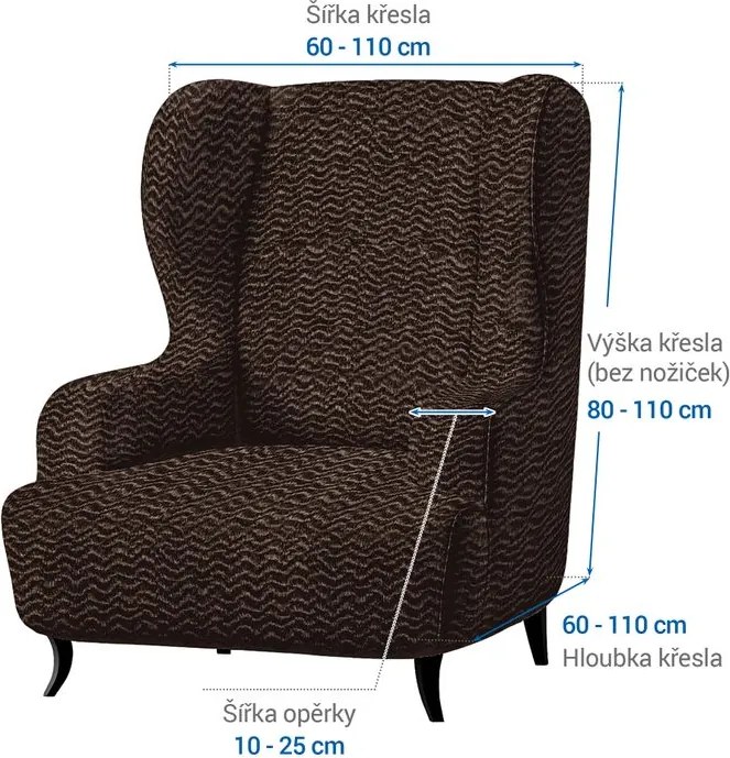 Bielastické poťahy CRISTINA tabaková kreslo ušiak (š. 60 - 110 cm)