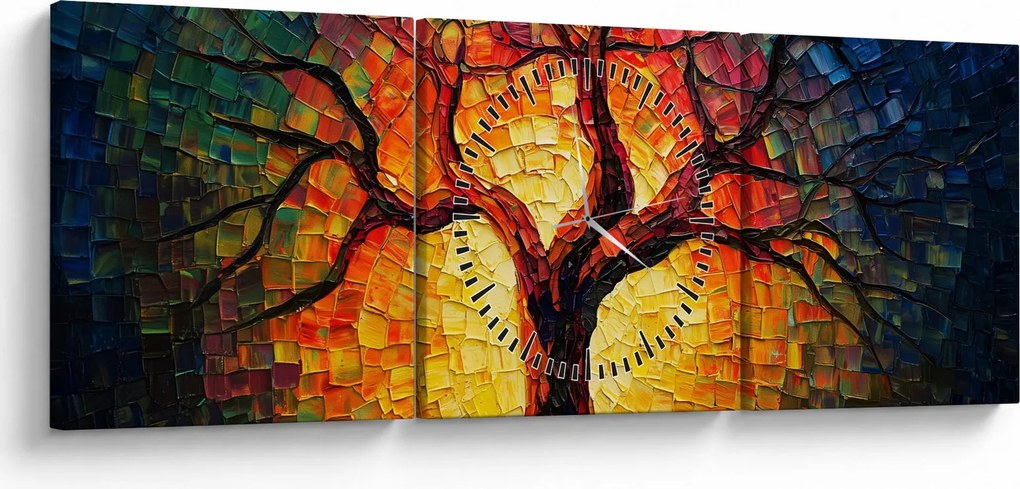 Obraz - Strom života v mozaike (s hodinami) (90x30 cm)